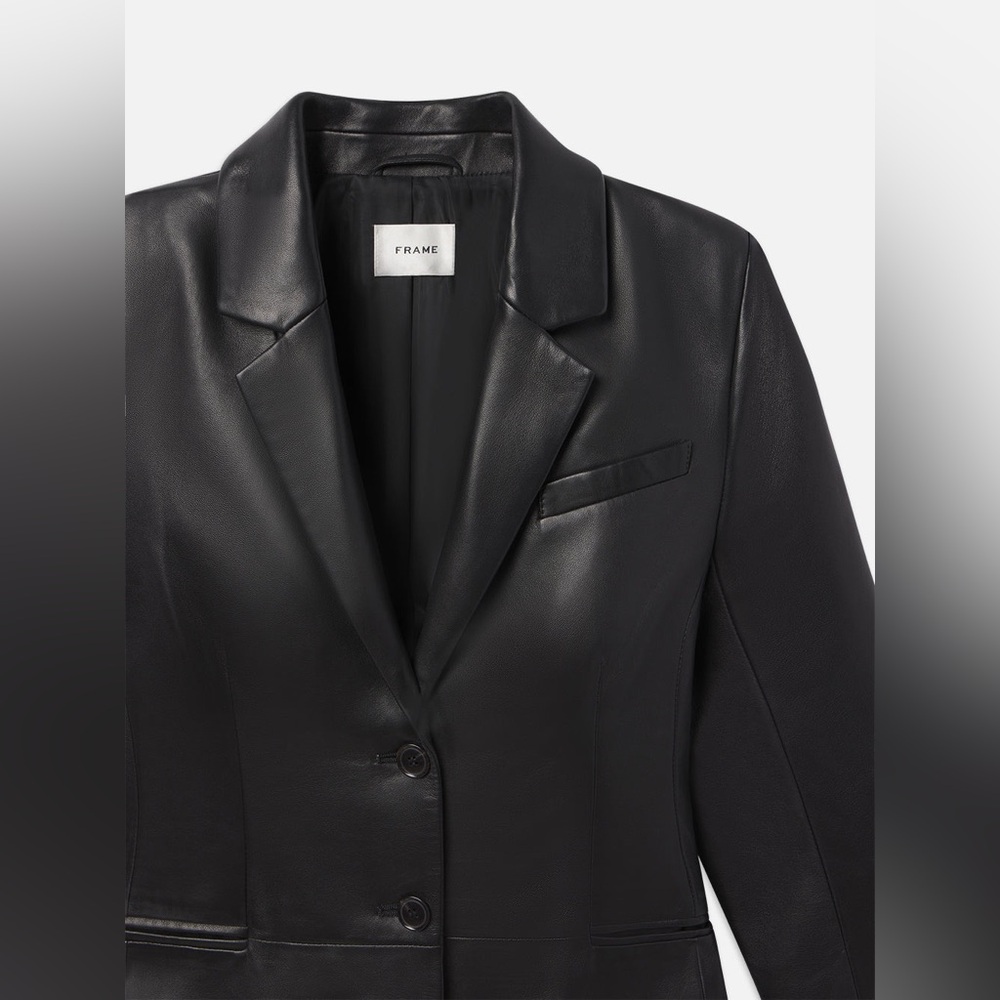 NWT $1398 Frame Women's Black The Femme Leather Blazer - Picture 3 of 8